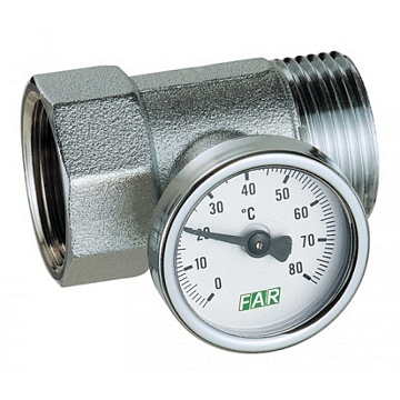 Вставка FAR 1" НР/ВР с термометром (0-80°С) для коллектора хромированная FK 3432 1