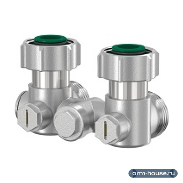 Узел нижнего подключения угловой Meibes E2/50, 3/4" ВР x 3/4" НР, латунь, для однотрубных систем, с байпасом и обратным клапаном