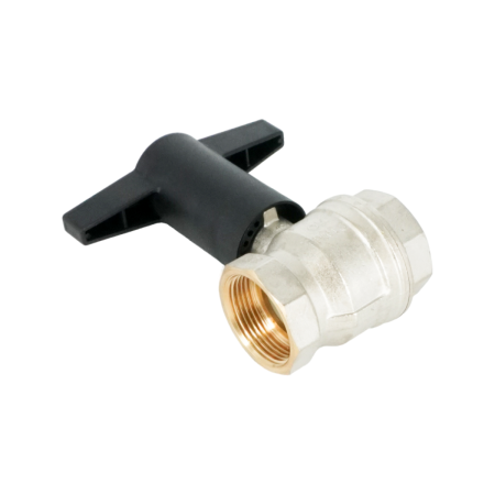 Кран шаровой, Oventrop, Optibal, полнопроходной, DN-32, 1 1/4", ВВ, PN, бар-16, ручка-пластмассовая, удлинённая антрацит, латунь, никелированный
