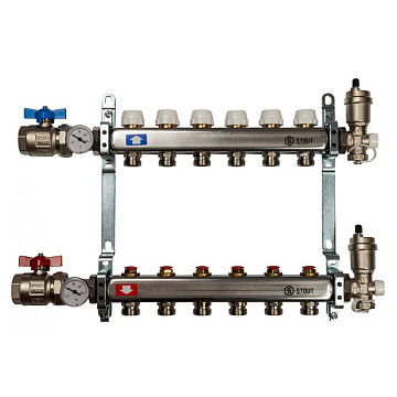 Коллектор Stout 1"x3/4" (6 контуров) для радиаторного отопления