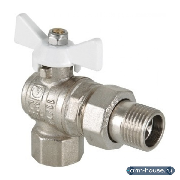 Кран шаровой Valtec Base 1/2" ВР/НР угловой с полусгоном белая ручка-бабочка (арт. VT.228.NW.04)