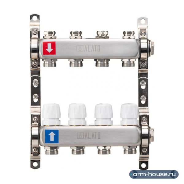 Коллектор Alato 1" x 3/4" x 4-вых для радиаторного отопления (нерж. сталь) 0302-0004