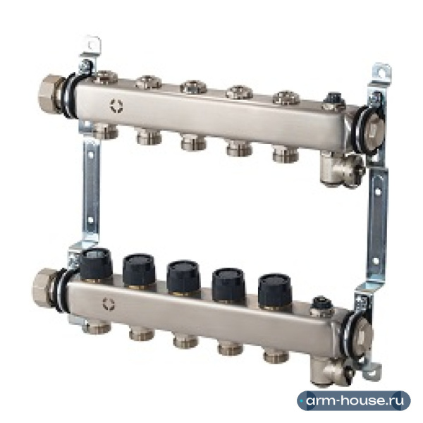 Распределительная гребенка с регулирующими вставками Oventrop Multidis SHR 3/4"х3/4"ЕК, 7 контуров, нерж. сталь