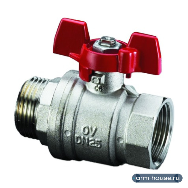 Кран шаровой, Oventrop, Optibal, полнопроходной, DN-25, 1", НВ, PN, бар-16, ручка-бабочка, латунь, никелированный