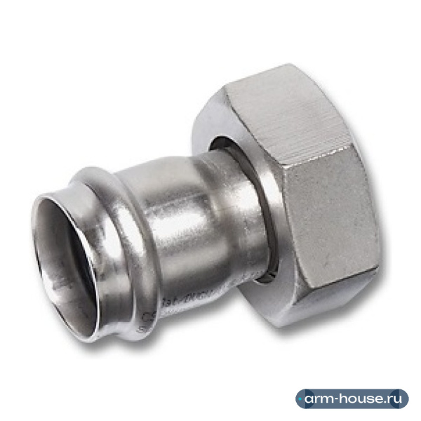 Соединение резьбовое разъемное SANHA 9359M, 15 x 3/4", нержавеющая сталь, ВПр, плоское уплотнение