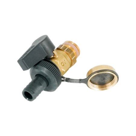 Кран шаровой, Oventrop, Optiflex KFE, DN-15, 1/2", Н, ручка-с ограничителем, латунь, со штуцером для шланга (мягкое уплотнение) и колпачком