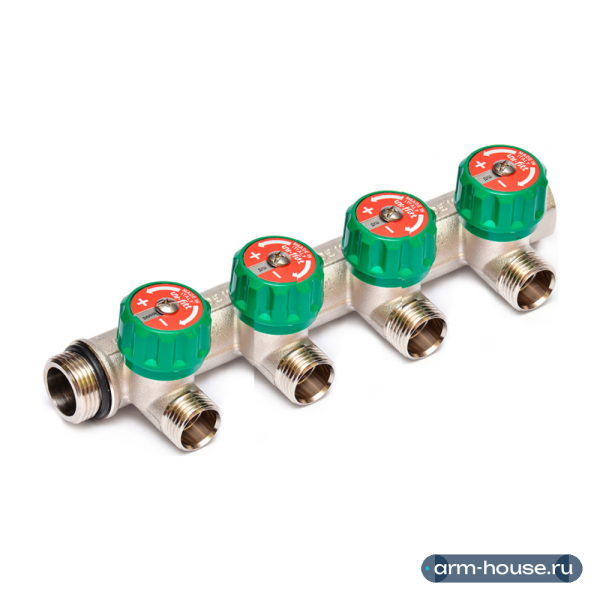 Коллектор Uni-Fitt 3/4"х1/2" - 4 выхода «ЕК евроконус» никелированный с вентилями 410N3240