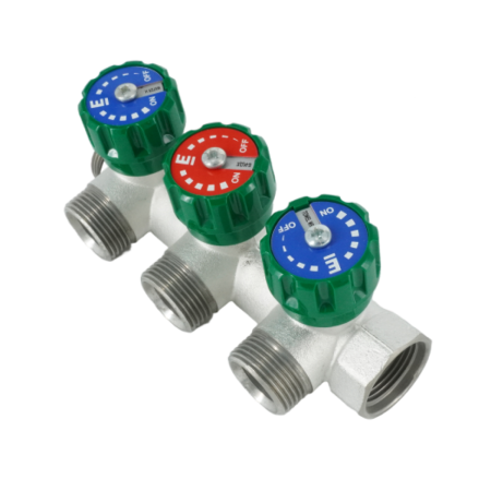Коллектор модульный ELSEN 3/4"х3/4" EK, 3 контура, с вентилями 90°, латунь TIN