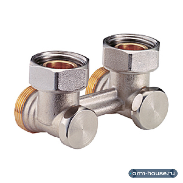 Узел нижнего подключения угловой Giacomini, 1/2" M x 3/4" E, для стальных панельных радиаторов, для двухтрубных систем, отсечной клапан для перекрытия и балансировки