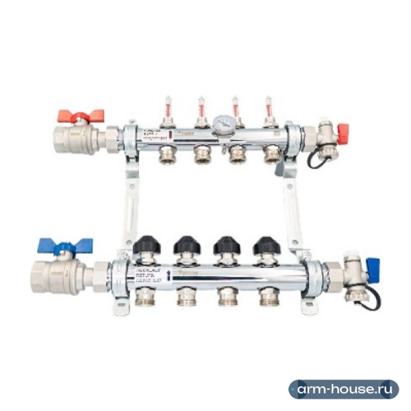 Комплект коллекторов с шаровыми кранами и расходомерами Rehau HKV-D 1"х3/4" ЕК, 12 контуров, нержавеющая сталь