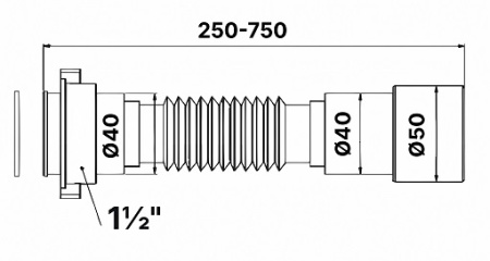 Гофра BETTOSERB для раковины/мойки 1 1/2" - 40/50мм. Диаметр выпуска: 40 мм, подключение к канализации: 40/50 мм, регулируемая длина: 250-750 мм