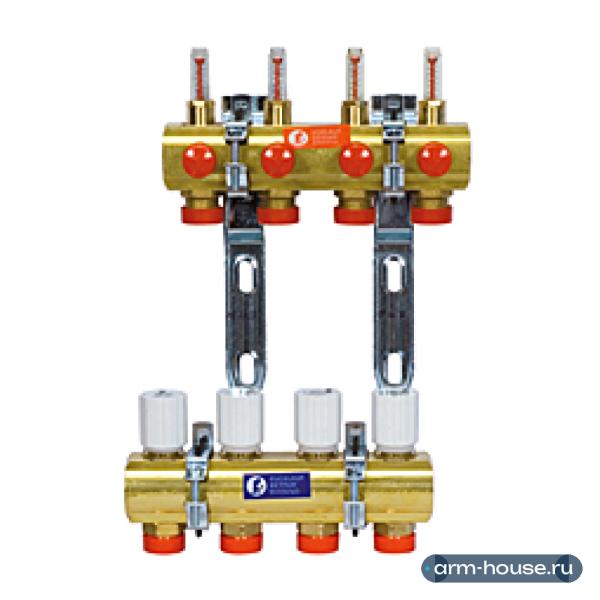 Коллекторная группа с расходомерами Giacomini R553F 1"х3/4"E, 3 контура, латунь