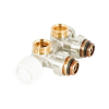 Узел присоединительный угловой Oventrop Multiblock T, 3/4" x 1/2" НН, латунь никелированная, с преднастройкой, запорная и сливная функции, для двухтрубных систем