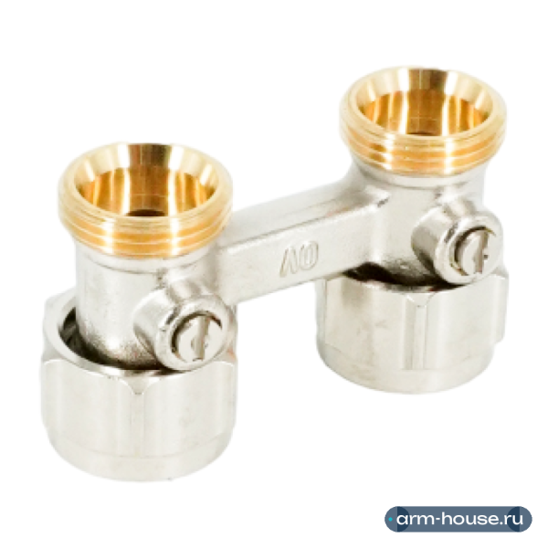 Узел запорно-присоединительный прямой H-образный Oventrop Multiflex F (ZB), 3/4" x 3/4" Н ЕК-НГ ЕК, латунь никелированная, для приборов со встроенным вентилем, мягкое плоское уплотнение