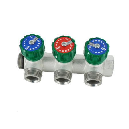 Коллектор модульный ELSEN 3/4"х3/4" EK, 3 контура, с вентилями 90°, латунь TIN