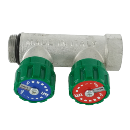 Коллектор модульный ELSEN 3/4"х3/4" EK, 2 контура, с вентилями 90°, латунь TIN