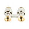 Узел запорно-присоединительный прямой H-образный Oventrop Multiflex F (ZB), 3/4" x 1/2" Н ЕК-Н, латунь никелированная, для приборов со встроенным вентилем, мягкое плоское уплотнение