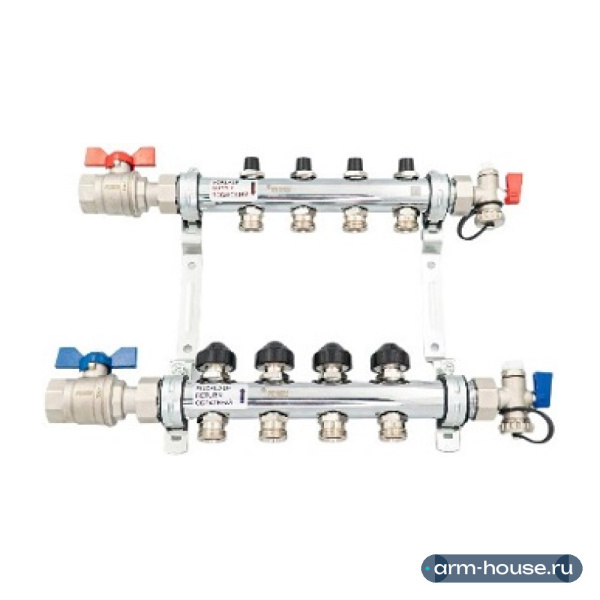 Комплект коллекторов с шаровыми кранами Rehau HKV 1"х3/4" ЕК, 7 контуров, нержавеющая сталь