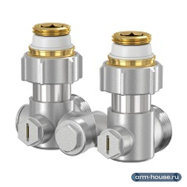 Узел нижнего подключения угловой Meibes E1/50, 1/2" BP x 3/4" HP, латунь, для однотрубных систем с байпасом