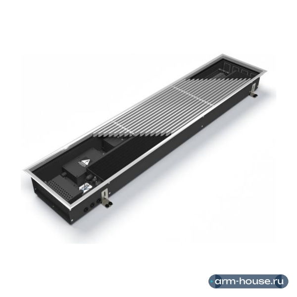 Конвектор внутрипольный Varmann Qtherm Electro 180х110х1750 мм, U-профиль, с принудительной конвекцией, подключение слева, с алюминиевой решеткой