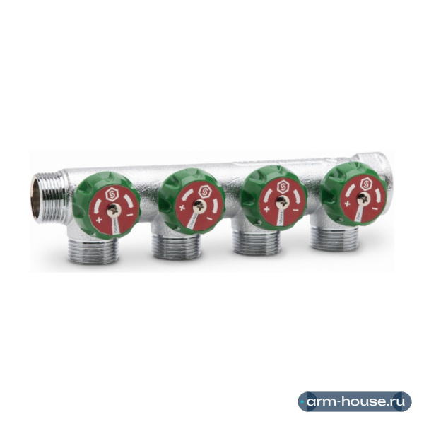Коллектор Stout 3/4"x3/4", 4 отвода, «ЕК евроконус» регулирующий