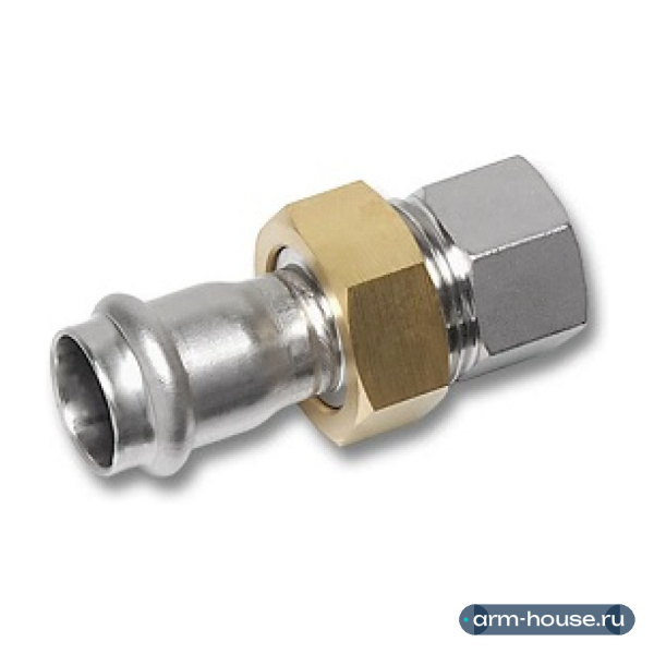 Соединение резьбовое разъемное SANHA 9330G, 22 x 3/4" (ВР), нержавеющая сталь, плоское уплотнение