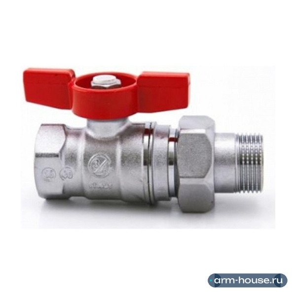 Кран Giacomini шаровой полнопроходной DADO с отводом 3/4"x3/4" Н-В компактная модель, резьба внутренняя/наружная, никелированный, ручка-бабочка красная