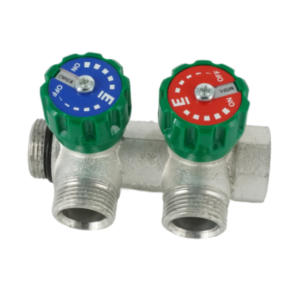 Коллектор модульный ELSEN 3/4"х3/4" EK, 2 контура, с вентилями 90°, латунь TIN