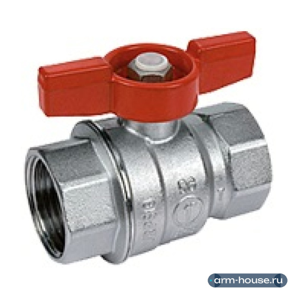 Кран шаровой, Giacomini, R851, полнопроходной, 1/4", ВВ, ручка-бабочка красная, латунь, хромированный
