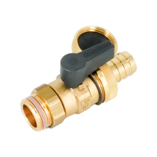 Кран шаровой, Oventrop, Optiflex KFE, DN-20, 3/4", Н, ручка-с ограничителем, латунь, со штуцером для шланга (мягкое уплотнение) и колпачком