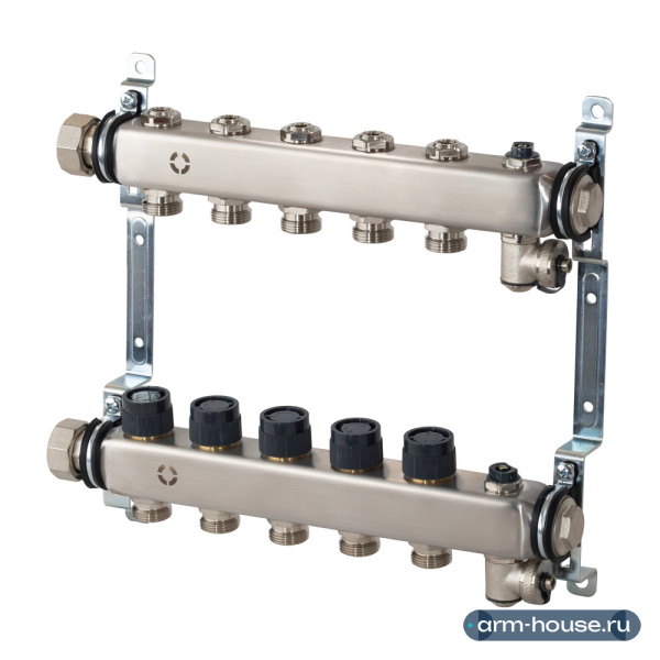 Распределительная гребенка с регулирующими вставками Oventrop Multidis SHR 3/4"х3/4"ЕК, 2 контура, нерж. сталь