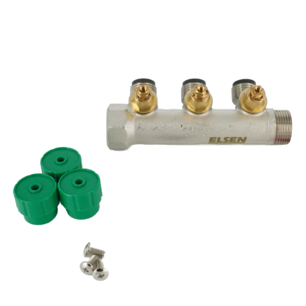 Коллектор модульный ELSEN 3/4"х1/2" HP, 3 контура, с вентилями, латунь