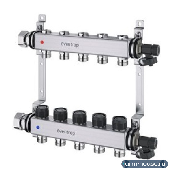 Распределительная гребенка с регулирующими вставками Oventrop Multidis SHR 3/4"х3/4"ЕК, 6 контуров, нерж. сталь