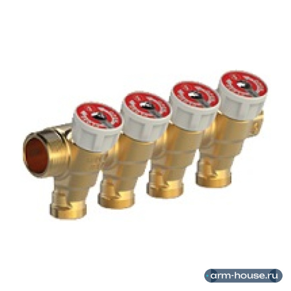 Коллектор модульный Giacomini R585C 3/4"х1/2", 4 отвода, с отсечными вентилями