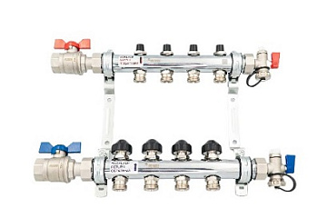 Комплект коллекторов с шаровыми кранами Rehau HKV 1"х3/4" ЕК, 3 контура, нержавеющая сталь