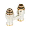 Узел запорно-присоединительный прямой H-образный Oventrop Multiflex F (ZB), 3/4" x 1/2" Н ЕК-Н, латунь никелированная, для приборов со встроенным вентилем, мягкое плоское уплотнение