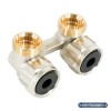 Узел запорно-присоединительный угловой H-образный Oventrop Multiflex F (ZB), 3/4" x 3/4" Н ЕК-НГ ЕК, латунь никелированная, для приборов со встроенным вентилем, мягкое плоское уплотнение