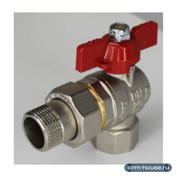 Кран шаровой, ELSEN, полнопроходной, угловой, 1", НВ, PN 40, T°C -от -20 до +140, ручка-бабочка, с разъемным соединением, латунь