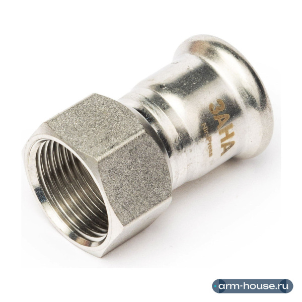 Муфта с накидной гайкой SANHA NiroPress, 15 x 3/4" (ВР), AISI 304L, плоское уплотнение