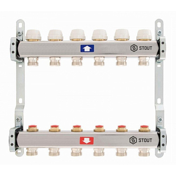 Коллектор Stout 1" x 3/4" на 3 контура для радиаторного отопления