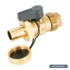 Кран шаровой, Oventrop, Optiflex KFE, DN-20, 3/4", Н, ручка-с ограничителем, латунь, со штуцером для шланга (мягкое уплотнение) и колпачком