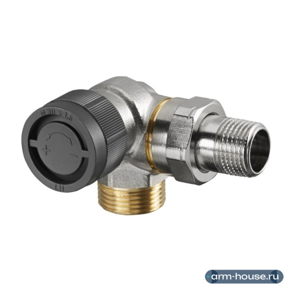 Вентиль термостатический угловой трехосевой Oventrop Серия A, 3/4" x 1/2" Н ЕК-Н (DN 15), латунь никелированная, левое подключение
