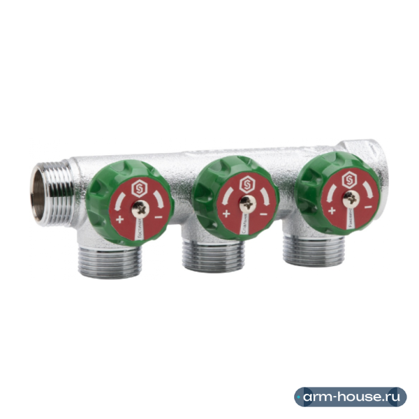 Коллекторы | Stout 3/4"x1/2", 3 отвода, плоское уплотнение регулирующий