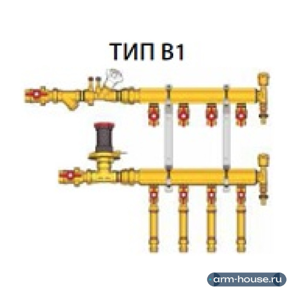 Узел отопления коллекторный этажный Giacomini GE553-B1 тип B1, 3/4"х1/2", 4 выхода