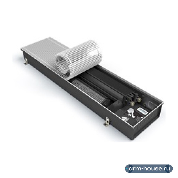 Конвектор внутрипольный Varmann Qtherm HK Mini 190х90х2400 мм, U-профиль, с принудительной конвекцией, с алюминиевой решеткой, арт. QHKM 190.90.2400 RR U EV1 D