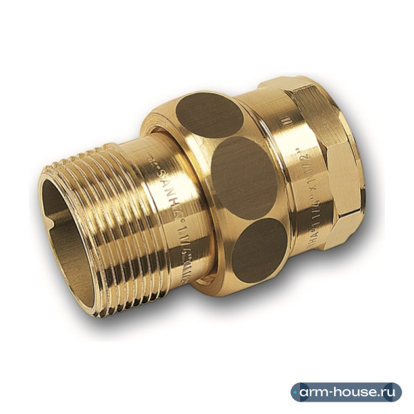 Сгон ВР-НР SANHA PURAFIT, 1 1/2", латунь, с плоским уплотнением, 3331