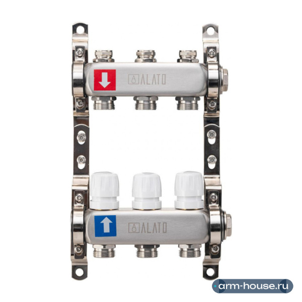 Коллектор Alato 1" x 3/4" x 3-вых для радиаторного отопления (нерж. сталь) 0302-0003