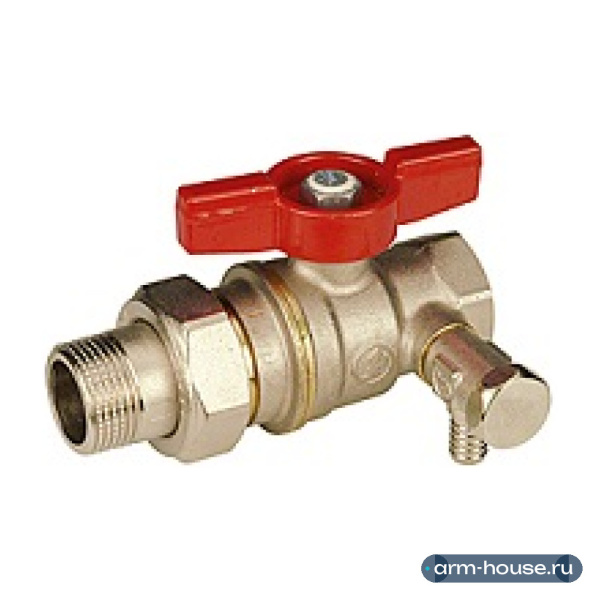Клапан Giacomini полнопроходной шаровой 3/4"x3/4" с красной дроссельной рукояткой, никелированный, с отводом и сливом
