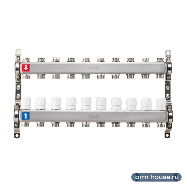 Коллектор Alato 1" x 3/4" x 10-вых для радиаторного отопления (нерж. сталь) 0302-0010