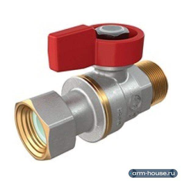Кран Giacomini шаровой 1/2"M x 1/2"гайка - красн. рук., с нар. резьбой для котлов и счетчиков